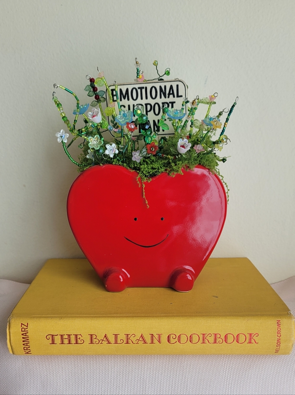 Hand Crafted Beaded Plant In Red Heart Planter